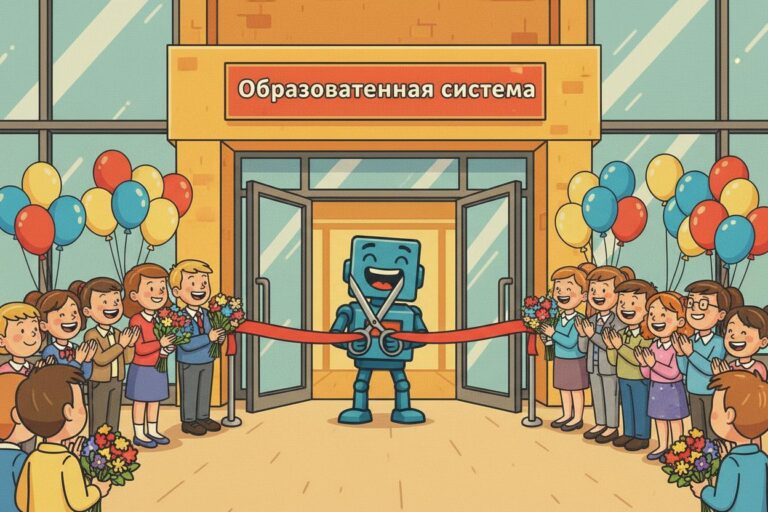 Работники с цветами и шарами отрезают ленту на торжественном открытии.