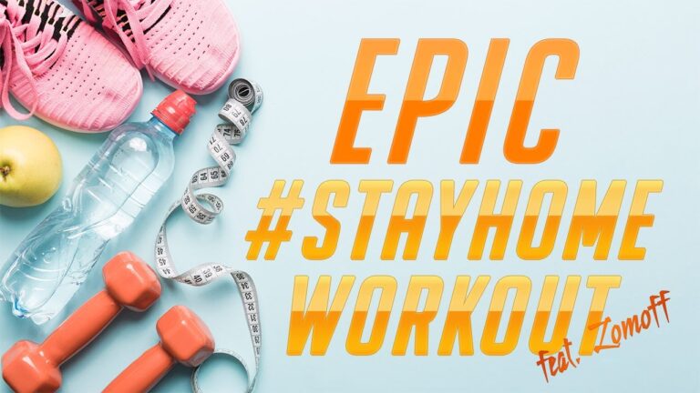 Бутылка с измерительной лентой и надписью "STAYHOME WORKOUT" feat. Lomoff.